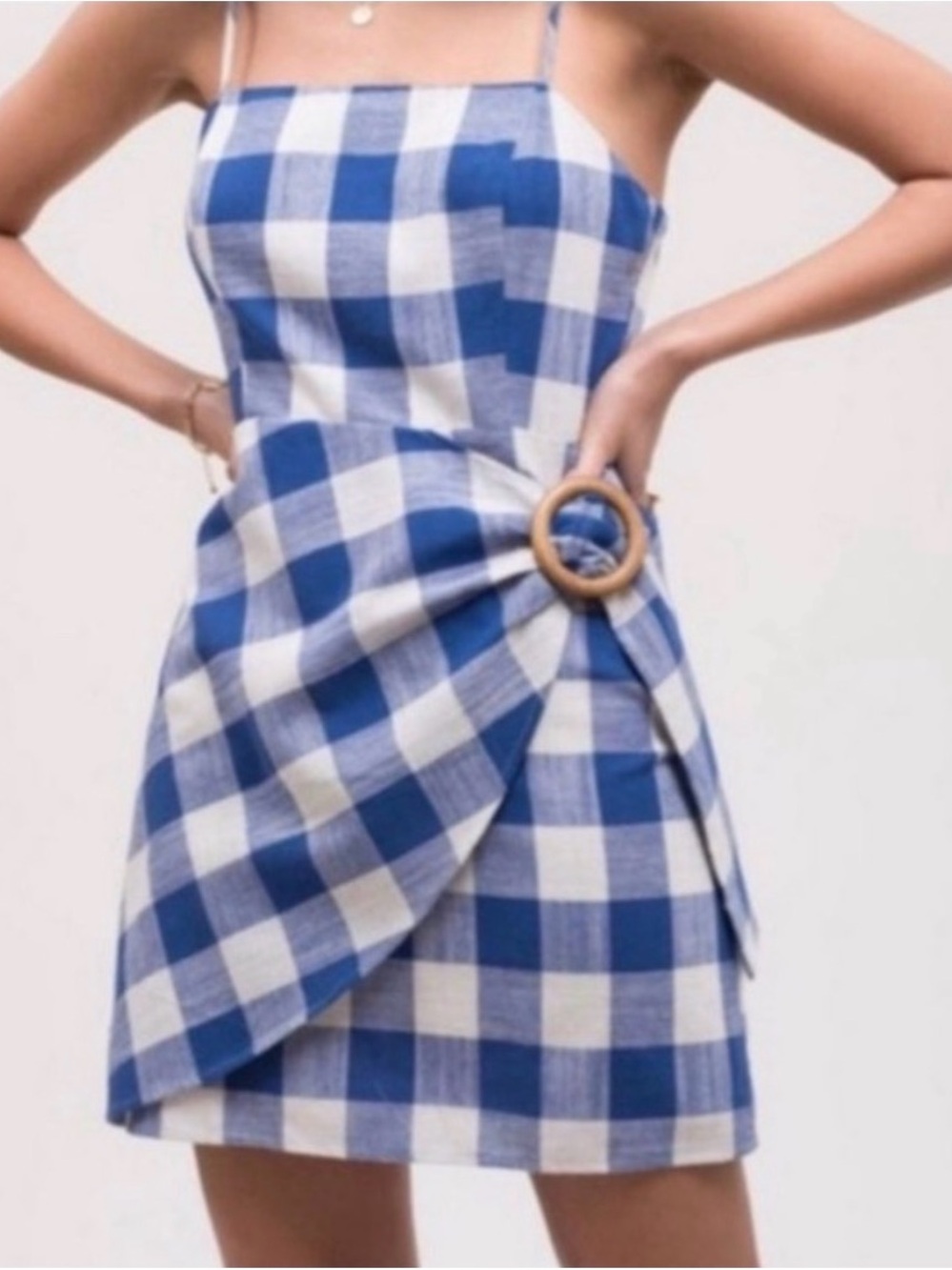 Blue and White Gingham Wrap Dress